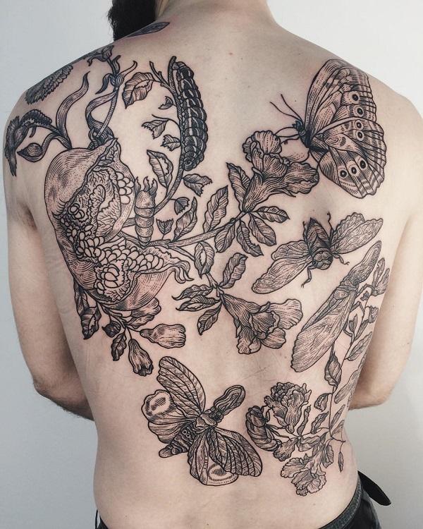 Schmetterling-und-Pflanzen-Rücken-Tattoo-92