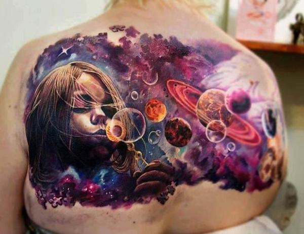 Space Tattoo mit Kinderportrait