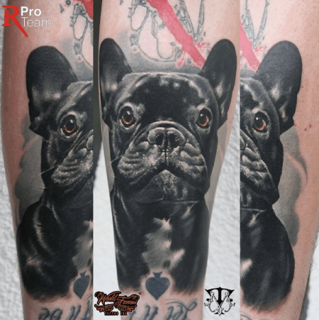 Dieser Hund weiß, dass er König ist. Tattoo in der Mirel Tattoo Art Gallery gemacht