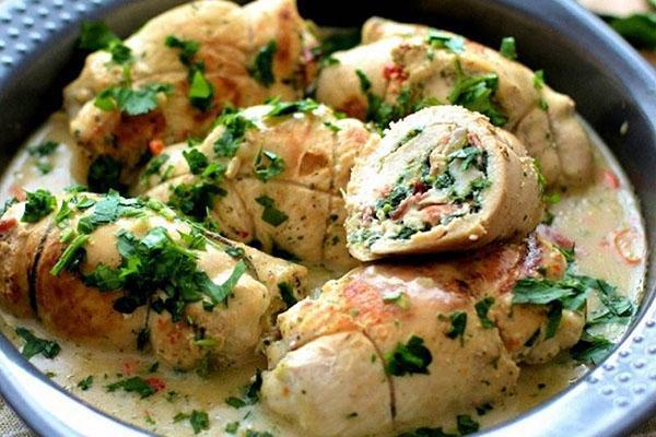 rollitos de pollo con champiñones