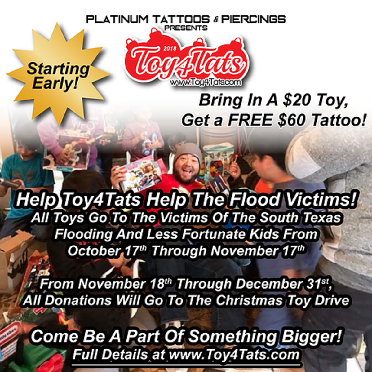 Toys4Tats, Toy4Tats, Toys4Tats San Antonio, Platinum Tattoos & amp; Body Piercing, Platinum Tattoos Toys4Tats, tetování zdarma, tetování pro věc, Noah Yuchnitz, Noah Yuchnitz Toy4Tats